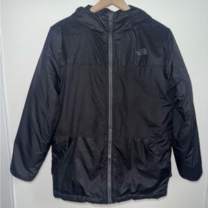 The North Face Reversible Hooded Jacket Boy XL 18/20 Black Polyester Zip Up